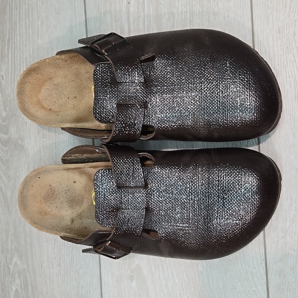 Birkenstock Womem Boston Brown Leather Slip-On Clogs Mule Shoes Sz 10 Narrow - Picture 3 of 13